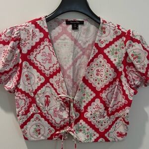 Max And Riley Tie Front Linen/Rayon Crop Top Large